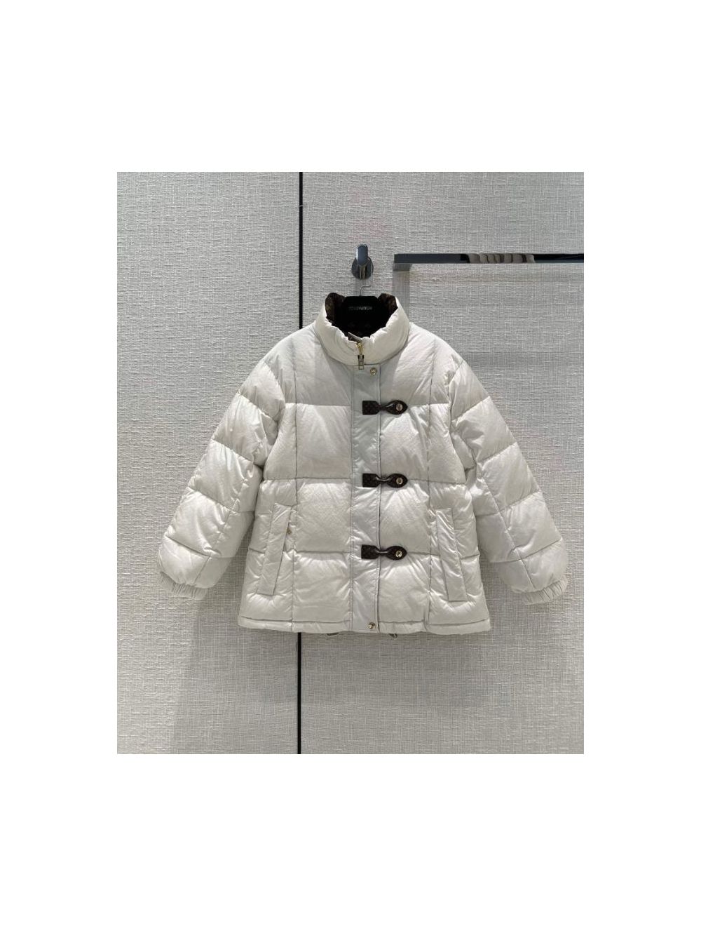 Louis Vuitton Monogram Accent Pillow Puffer Jacket 1AF473, White, 36