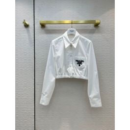 Prada Blouse - Embroidered cropped poplin shirt code:  P447FR_1Z9P_F0009_S_221 pryg384511151a